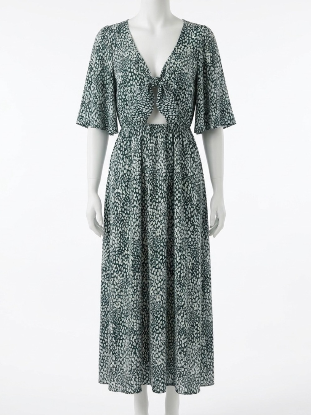 Audrey 3+1 Tie Front Cutout Maxi Summer Dress Green White Animal Print - Large